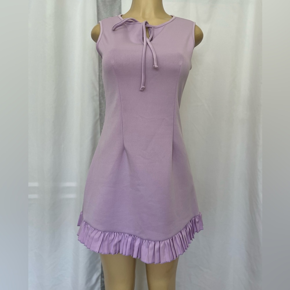 Medium, Lilac,  Ruffled Tie Front Mini Dress